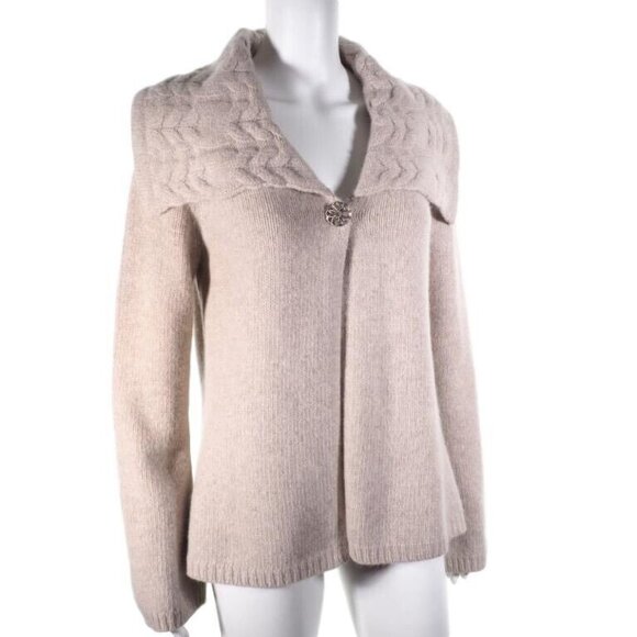Sarah Spencer Womens L Sweater Wool Angora Blend  Jewel Snap Natural - Picture 2 of 12
